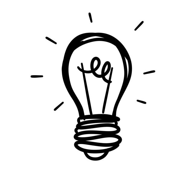 glühbirne. skizze eines elektrischen geräts. cartoon doodle beleuchtung konzept und ideen. schwarz-weiß-illustration. - gl ühbirne stock-grafiken, -clipart, -cartoons und -symbole