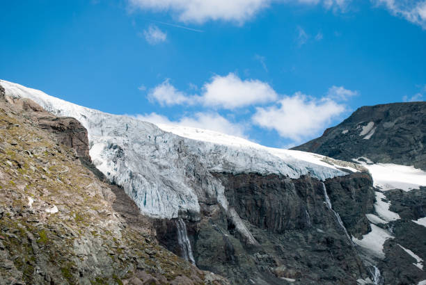the glacier in the high mountains melts slowly spring in the Austrian Alps rettenbach glacier stock pictures, royalty-free photos & images