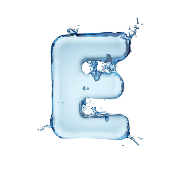 istock Letter E water splash alphabet isolated on white. 3D rendering illustration. 1301906236