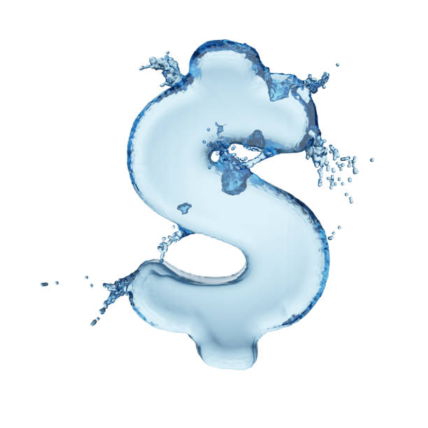 istock Dollar sign water splash alphabet isolated on white. 3D rendering illustration. 1301906427