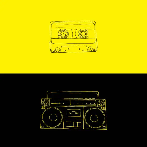 Vector illustration of Vector illustration of a tape recorder and cassette.