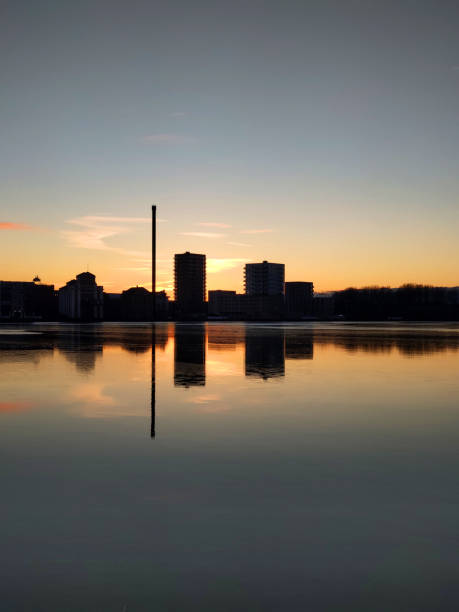 Aalborg Fjord cold winter day at sunset in the public water park
