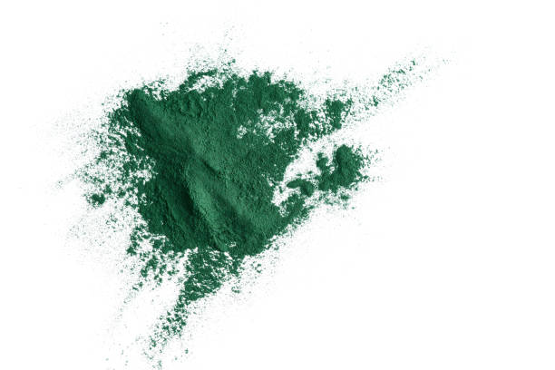 istock Spirulina powder on a white background, top view 1301913980