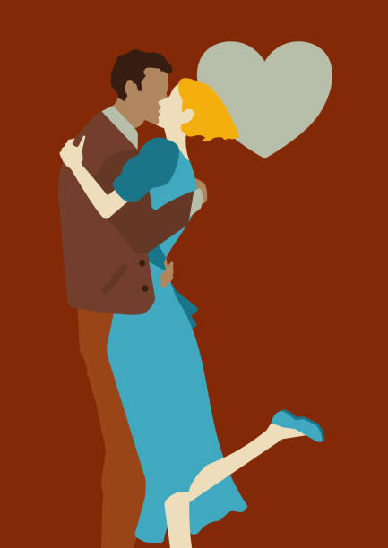 Couple Digital illustration depicting a couple kissing kissing on the mouth stock illustrations