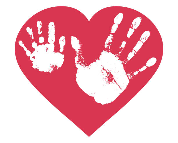 istock Handprints of son and father in heart shape. Relationship between child and father, love. Imprint of baby palm hand and man palm. Vector illustration 1301919385