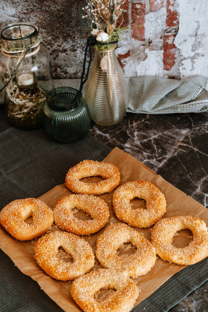 istock Fresh baked bagels, food still life 1301921171