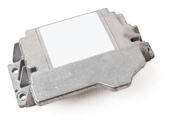 istock Plastic car engine control unit with metal elements on a white isolated background is the connecting center of various subsystems, units and assemblies. Monitoring the state of the moment. Spare part 1301923502