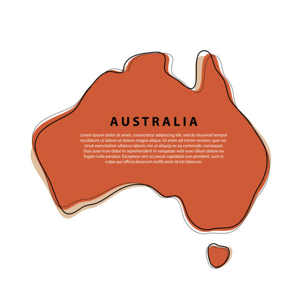 ilustrações, clipart, desenhos animados e ícones de austrália mapa banner, contornos do país, terreno - isolado em fundo branco. design moderno tendência de estilo plano - ilustração vetorial - australia