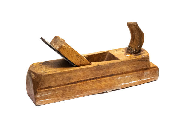 istock Retro wooden planer isolated on white background 1301924794
