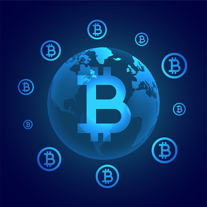 global bitcoin digital currency concept surrounding earth