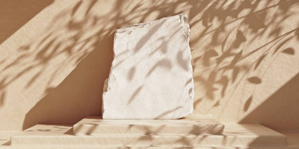 istock Stone plate product podium on beige concrete background 1301925532