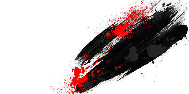 istock Abstract grunge black red ink brush stroke 1301927754