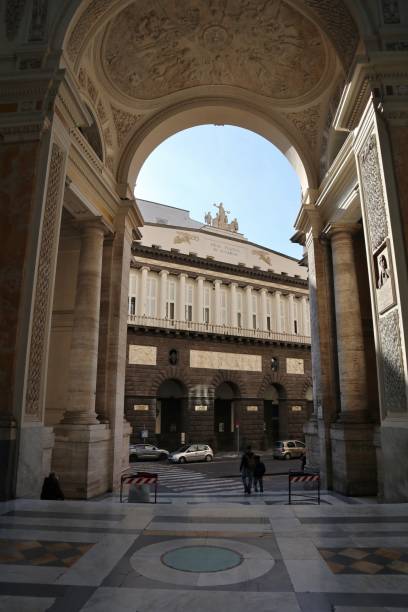 Naples, Campania, Italy - February 4, 2021: San Carlo Theater seen from the Galleria Umberto I
