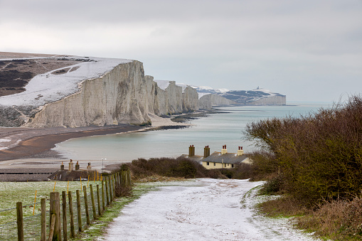 Winter Landscape, Seven Sisters Cliff from South Downs National Park, Eastbourne, UK