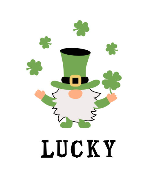 dersign Irish gnome with hat and clover. St Patrick's day concept. Great for first birthday, t-shirt design, invitation. Vector illustration. irish birthday blessing stock illustrations