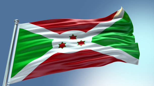 Burundi Flag. Waving  Fabric Satin Texture of the Flag Burundi 3D illustration. Real Texture Flag of the Republic of Burundi