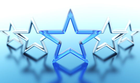Blue star with silver stars. Rating concept