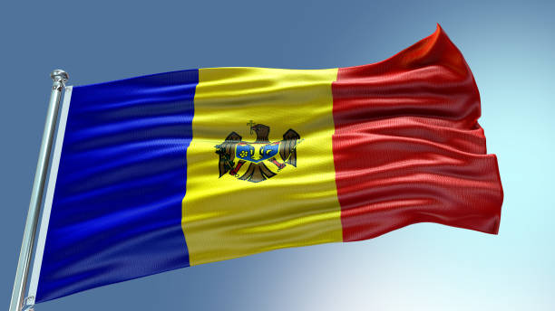 istock Moldova flag waving flag with texture background 1301939910