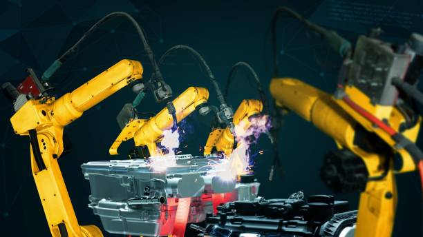 istock Smart industry robot arms modernization for digital factory tech 1301940889