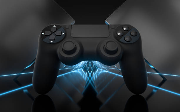 istock Game pad with dark metal background, 3d rendering. 1301941424