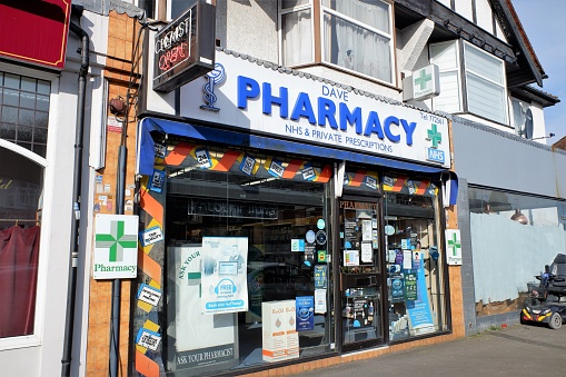Rickmansworth, Hertfordshire, England, UK - January 11th 2021: Dave Pharmacy, 9 Moneyhill Parade, Rickmansworth