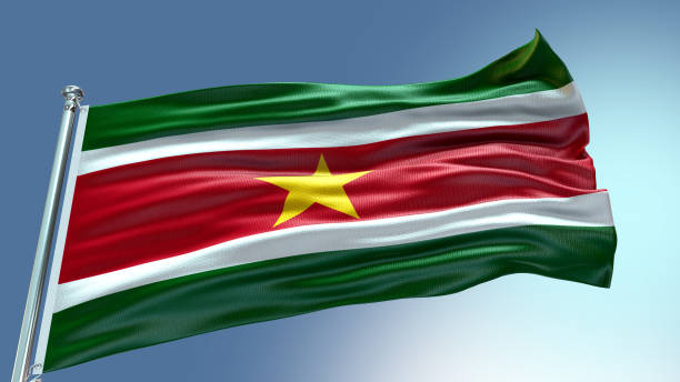 istock Suriname flag waving flag with texture background 1301943684