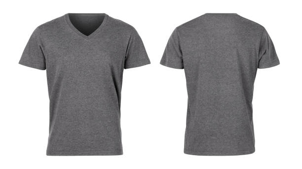 istock Realistic Grey unisex t shirt front and back mockup isolated on white background with clipping path 1301948421