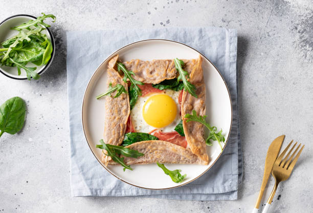 homemade buckwheat crepe galette with egg