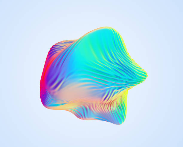 istock Iridescent abstract wavy sphere object. Colorful ultraviolet foil cloth texture, liquid surface, ripples, metallic reflection. For creative projects: cover, fashion, web. 3d render illustration. 1301950554