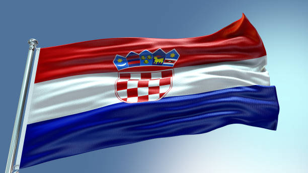 bandera de croacia ondeando bandera con fondo de textura - croatian flag fotografías e imágenes de stock