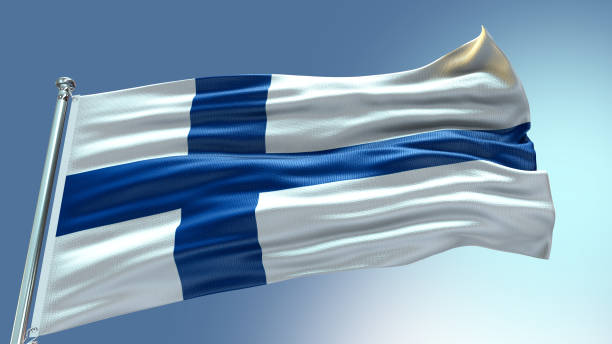 istock Finland flag waving flag with texture background 1301954844