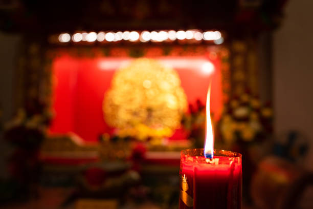 istock Candle lighting in the shrine. 1301956204