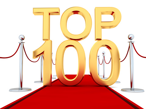 Top 100 on red carpet. Digitally Generated Image isolated on white background