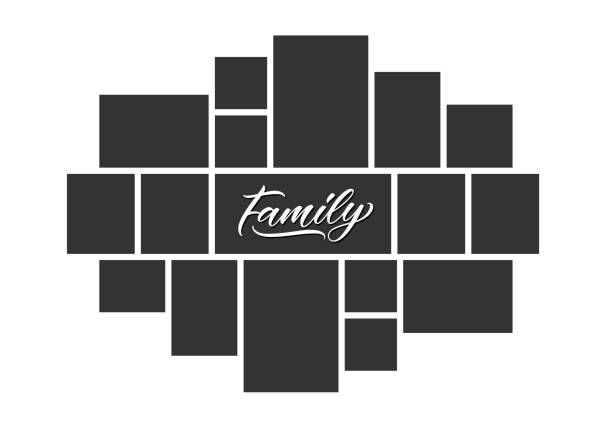 Family photo collage frames template. Family photo collage frames template for interior design. Vector collage layout for photo montage. text photography stock illustrations