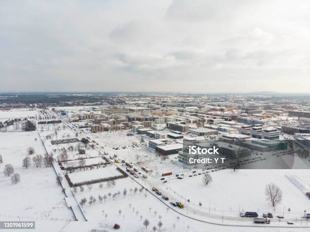 Aerial Photo Of Snowfall Around Berlin Adlershof Stock Photo - Download Image Now - City, High Angle View, No People