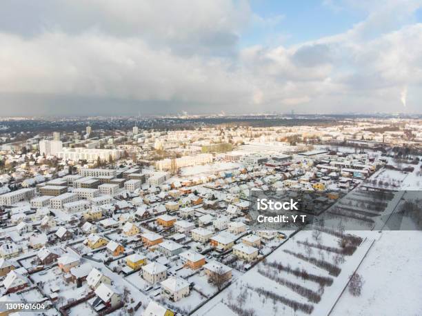 Aerial Photo Of Snowfall Around Berlin Adlershof Stock Photo - Download Image Now - Berlin, Snow, Urban Skyline