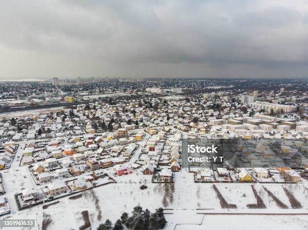 Aerial Photo Of Snowfall Around Berlin Adlershof Stock Photo - Download Image Now - Berlin, Snow, Urban Skyline