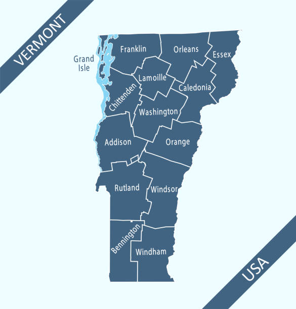 Vermont counties map Highly detailed downloadable and printable county map of Vermont state of United States of America for web banner, mobile, smartphone, iPhone, iPad applications and educational use. The map is accurately prepared by a map expert. essex england illustrations stock illustrations