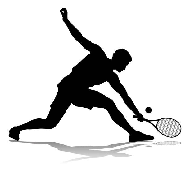 теннис силуэт спорт игрок человек - silhouette tennis racket tennis racket stock illustrations