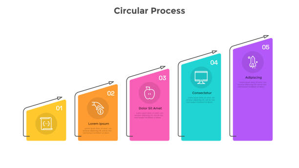 illustrations, cliparts, dessins animés et icônes de modèle vectoriel infographique moderne - five in a row