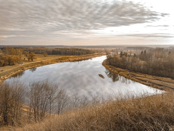 Meander of the river with the sky
