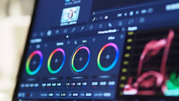istock Color grading graph or RGB colour correction indicator on monitor in post production process. Telecine stage in video or film production processing. for colorist edit or adjust color on digital movie. 1301968658