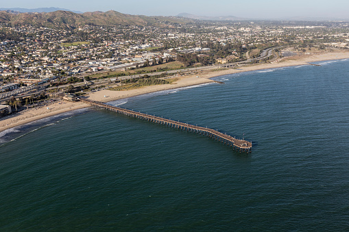 Ventura pier and beach aerial in Southern California.