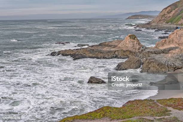 Bodega Bay Shoreline Views With Beach And Waves Stock Photo - Download Image Now - Bodega Bay, Cliff, Beach
