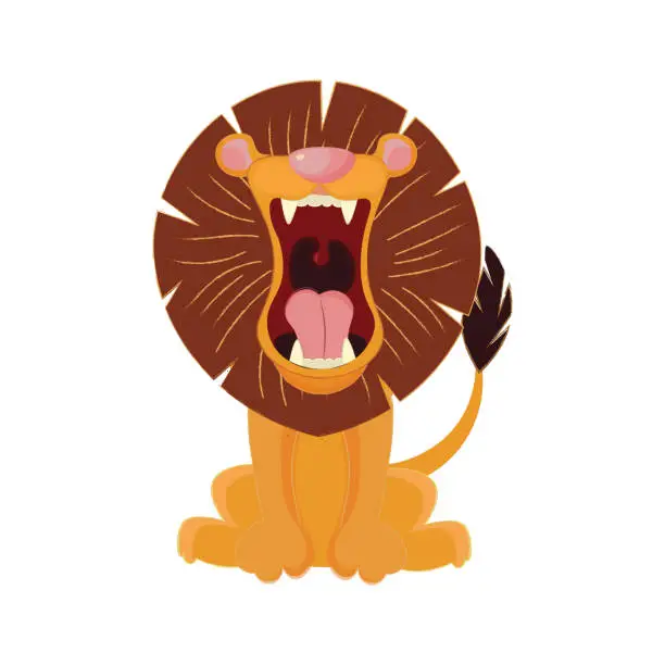 Vector illustration of Roaring lion isolated on white background cartoon illustration.