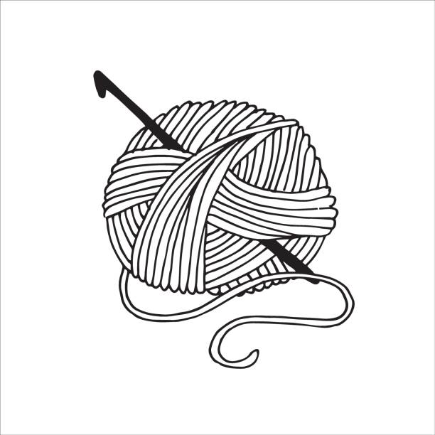 vector illustration in doodle style. cute ball of yarn and a crochet hook. black and white illustration, logo, icon. knitting, crocheting, hobbies vector illustration in doodle style. cute ball of yarn and a crochet hook. black and white illustration, logo, icon. knitting, crocheting, hobbies skein stock illustrations