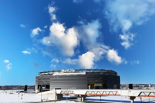 Rutherford, NJ/ USA- February 4, 2021: Metlife stadium, home to the New York football Giants and Jets becomes a frozen tundra following winter storm Orlena.