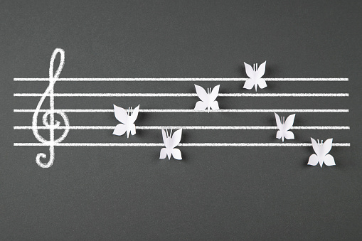 Musical score of the butterfly shape on the blackboard