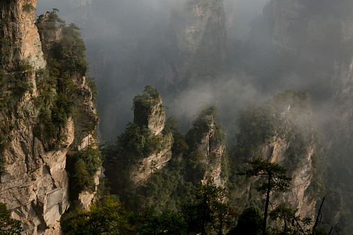 High angle view of mountain landscape in Zhangjiajie, China.