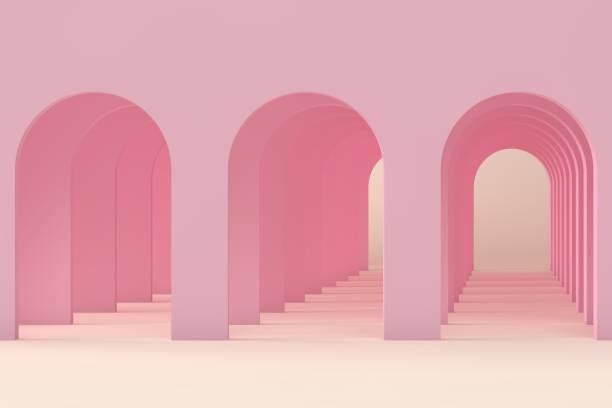 istock 3d render, abstract minimalist geometric background, architectural concept, arch inside pink wall, paper layers 1301993075
